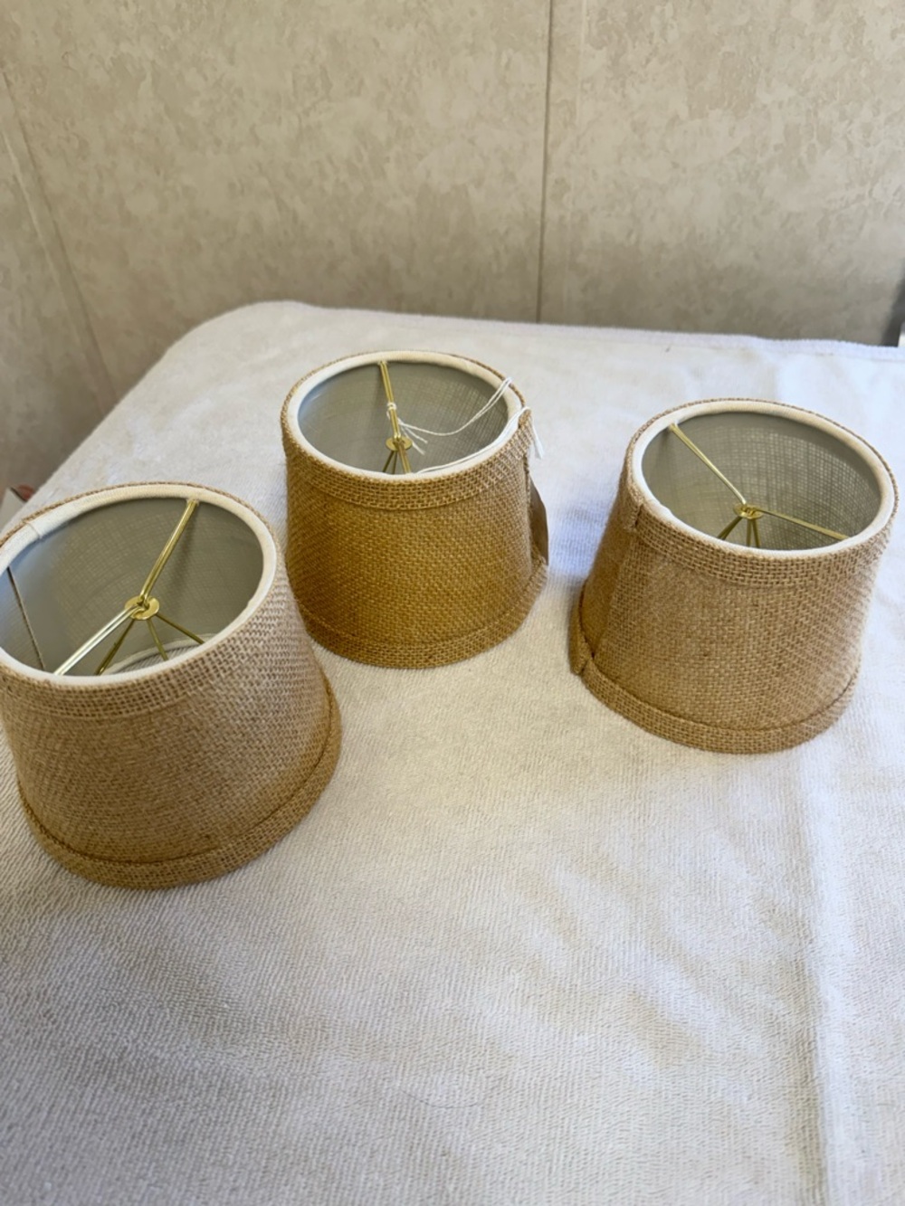 Set of 3 Natural Burlap Mini Lamp Shades - Neutral Beige